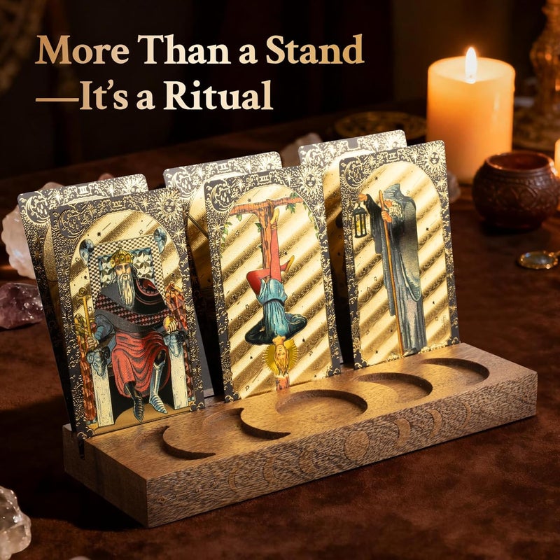 Yncotte Tarot Card Holder, Walnut Wood Stand with Moon Phases Witchy Gifts for Women, Easy Carry Tarot Gifts for Waite Oracle Lenormand Cards Daily Draw Display Meditation Wiccan Altar Decor Supplies - Image 3